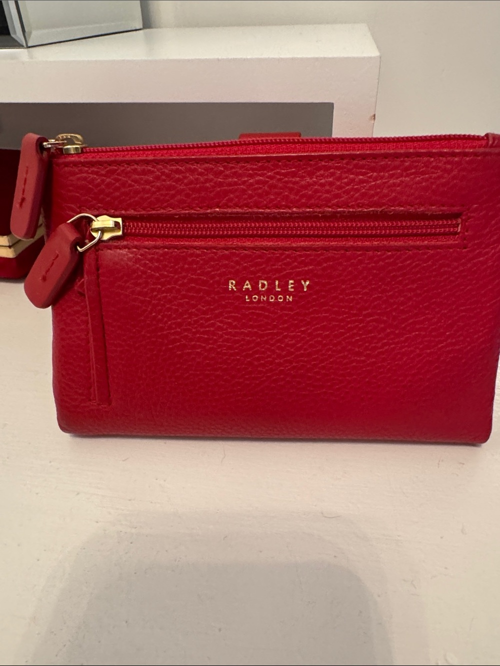 RADLEY LONDON Red Pebbled Leather Wristlet Clutch with Gold Hardware